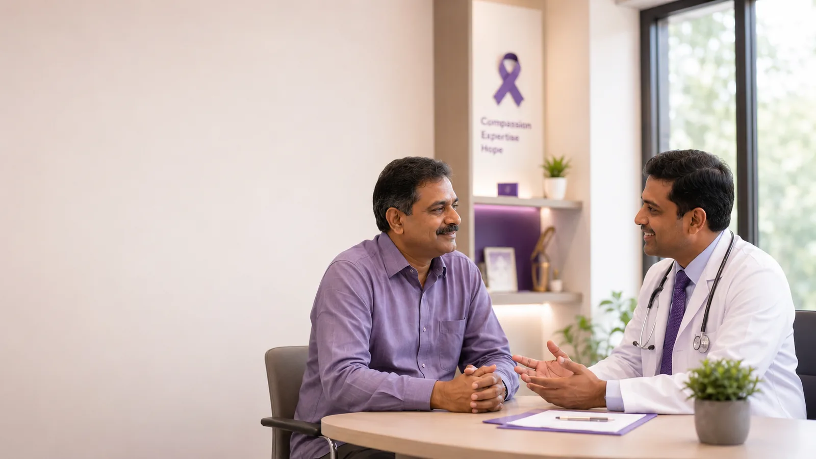 An oncologist at CION Cancer Clinics reviewing a patient's report during a free consultation in Hyderabad