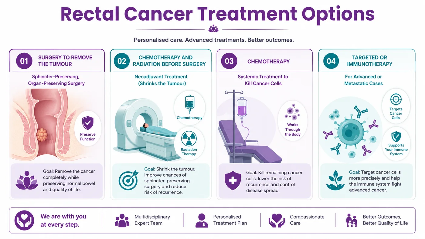 Rectal cancer treatment options - sphincter-preserving surgery, neoadjuvant chemoradiation, chemotherapy and targeted therapy