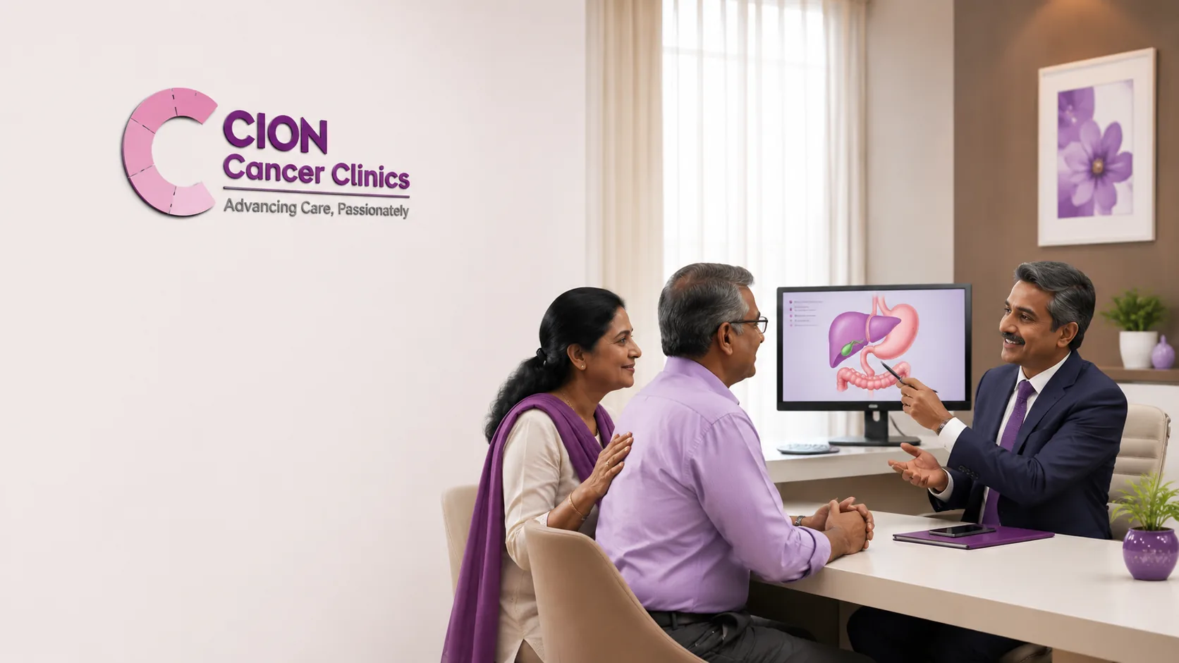 A CION HPB surgical oncologist discussing radical cholecystectomy for gallbladder cancer with a patient and their family during a free consultation in Hyderabad