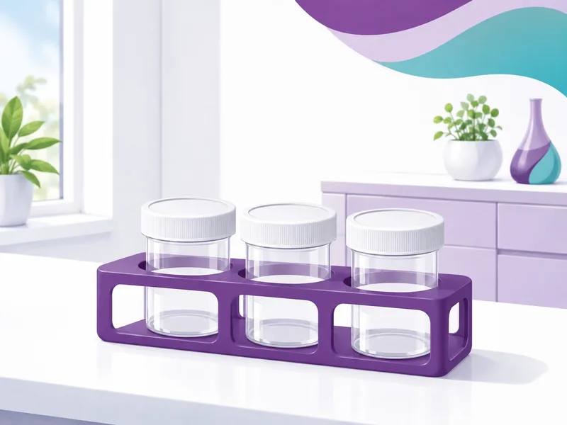 Three labelled specimen jars in a rack, for the two or three tissue cores a pathologist may need