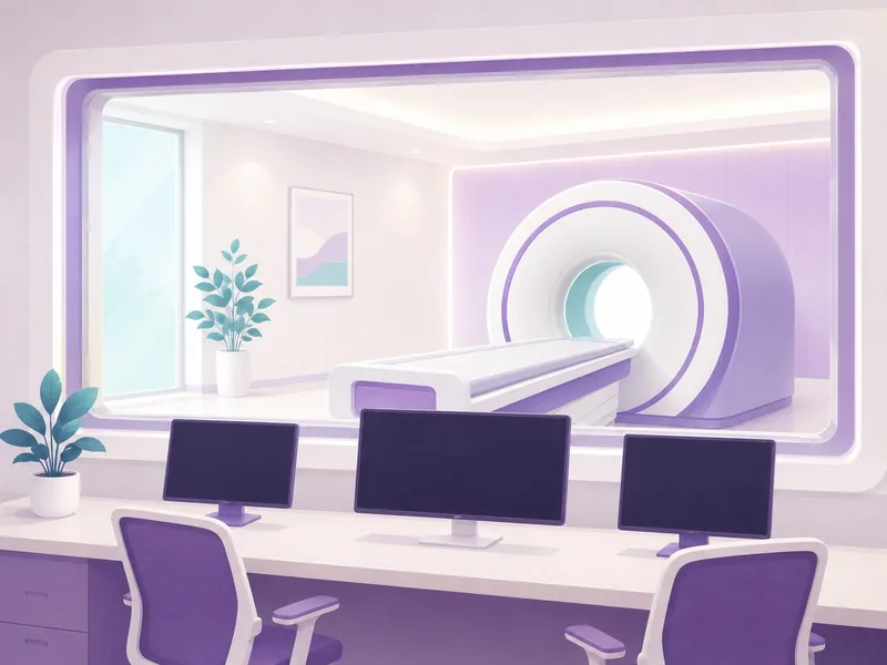 The control room beside a CT scanner, where the team watches each scan during a CT-guided biopsy