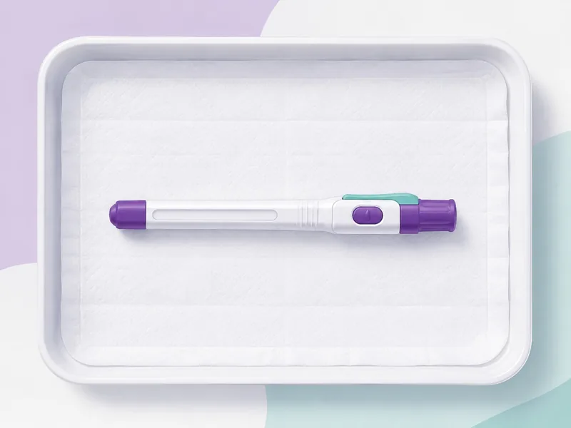 A core biopsy needle in a sterile tray, the same needle and the same sample as an unguided core biopsy