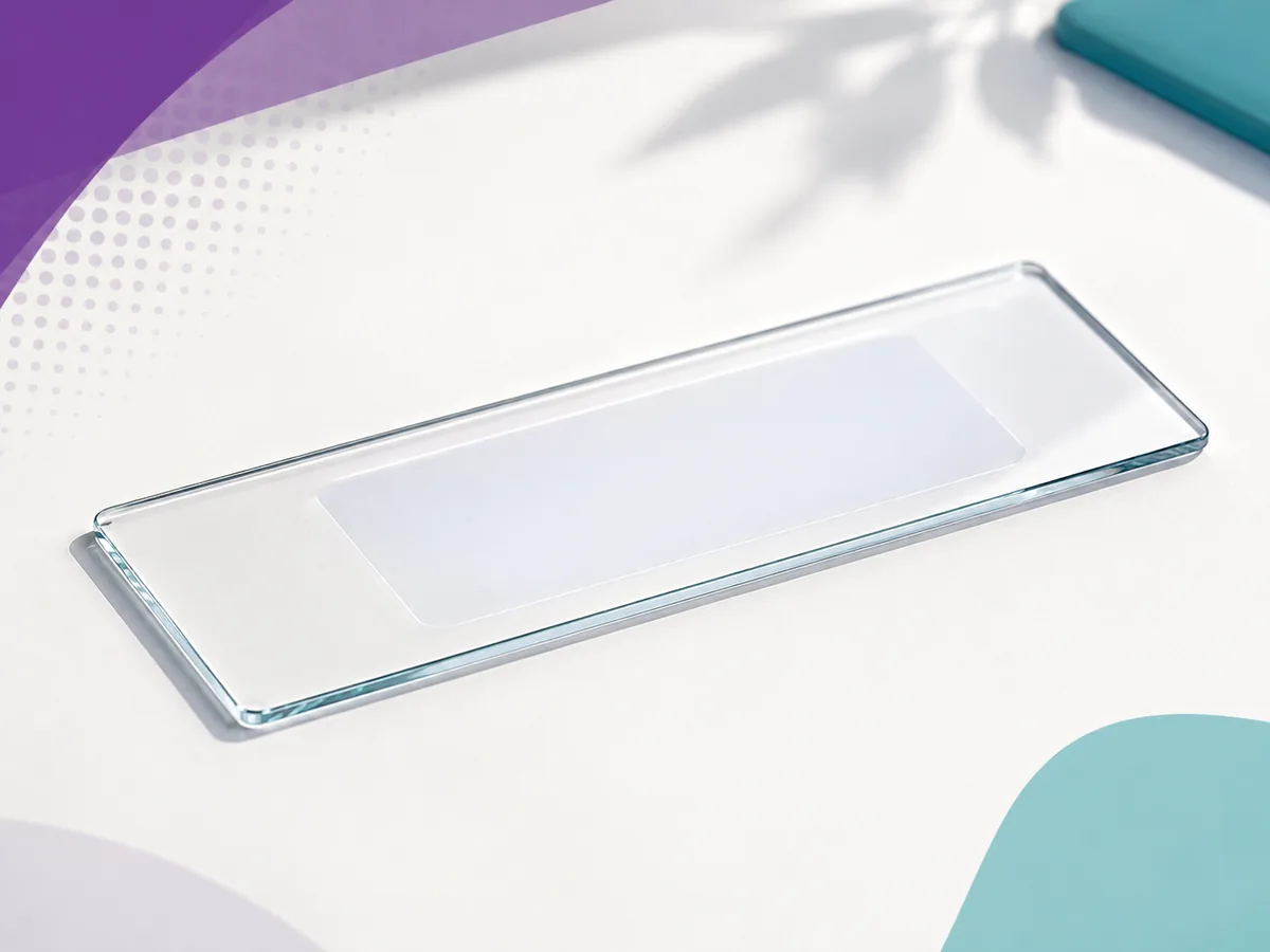 A glass microscope slide, on which the cells taken by a needle test are spread and read