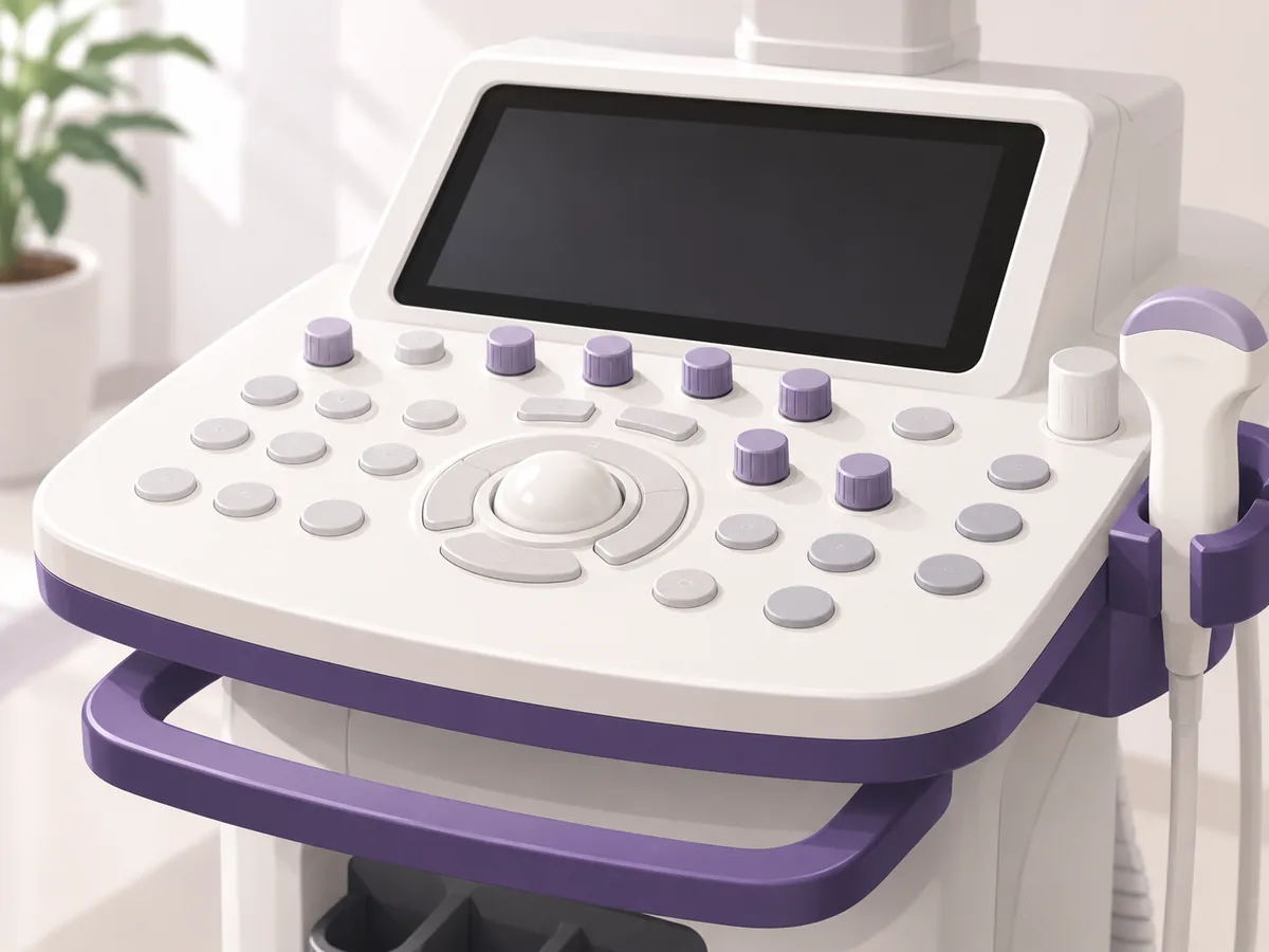 The control panel of an ultrasound machine, used to correct the picture and the angle during the biopsy