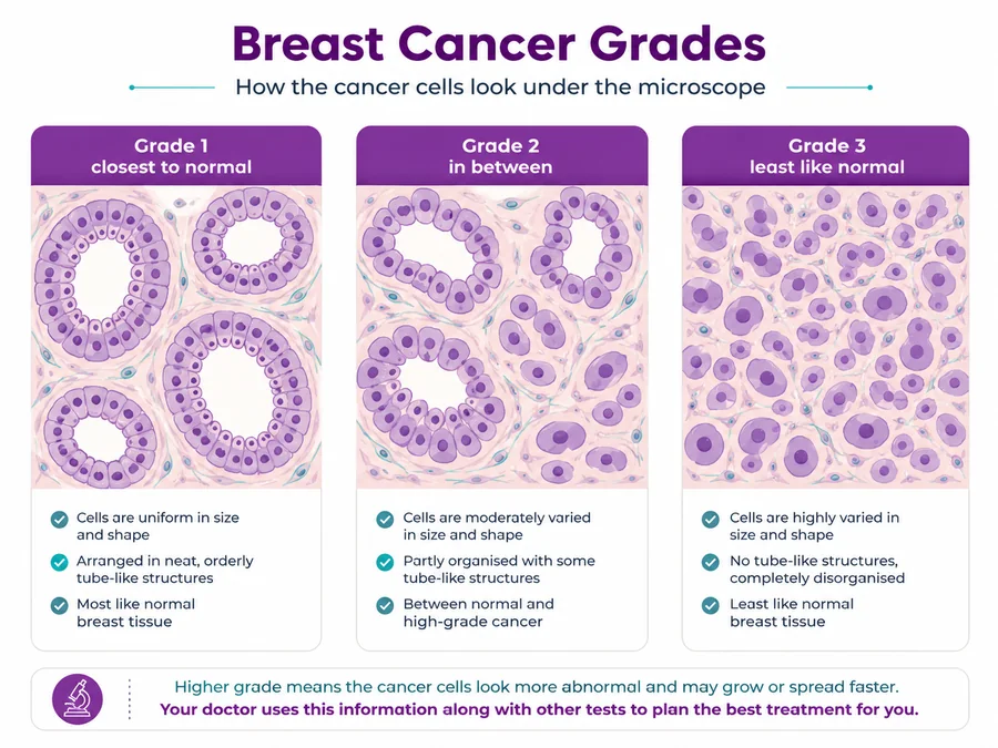 Breast cancer grade 1, 2 and 3 compared as they appear on a biopsy report - CION Cancer Clinics