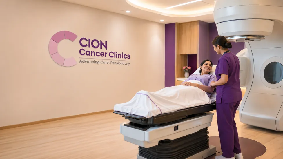 A bright, open radiotherapy treatment room - CION Cancer Clinics, Hyderabad