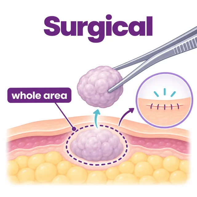 Diagram of a surgical biopsy removing a larger tissue sample through a small incision - CION Cancer Clinics