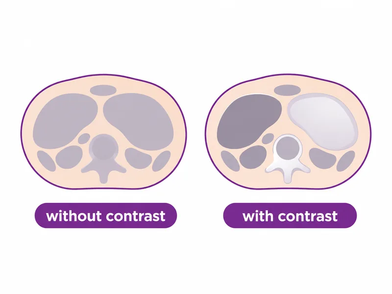 Diagram comparing a cross-section with and without contrast separating the tissues - CION Cancer Clinics