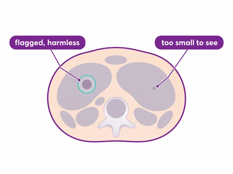 Diagram of a flagged harmless spot beside one too small to be seen - CION Cancer Clinics
