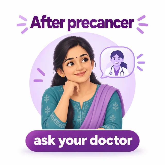 Illustration of a woman discussing HPV vaccination after treatment for cervical precancer - CION Cancer Clinics