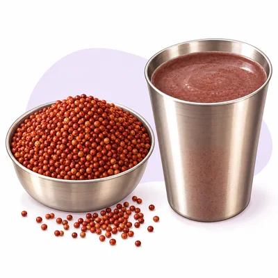 Illustration of finger millet ragi grain and a tumbler of ragi java - CION Cancer Clinics