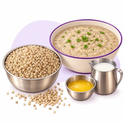 Illustration of barnyard millet udalu grain and thin khichdi with milk and ghee - CION Cancer Clinics