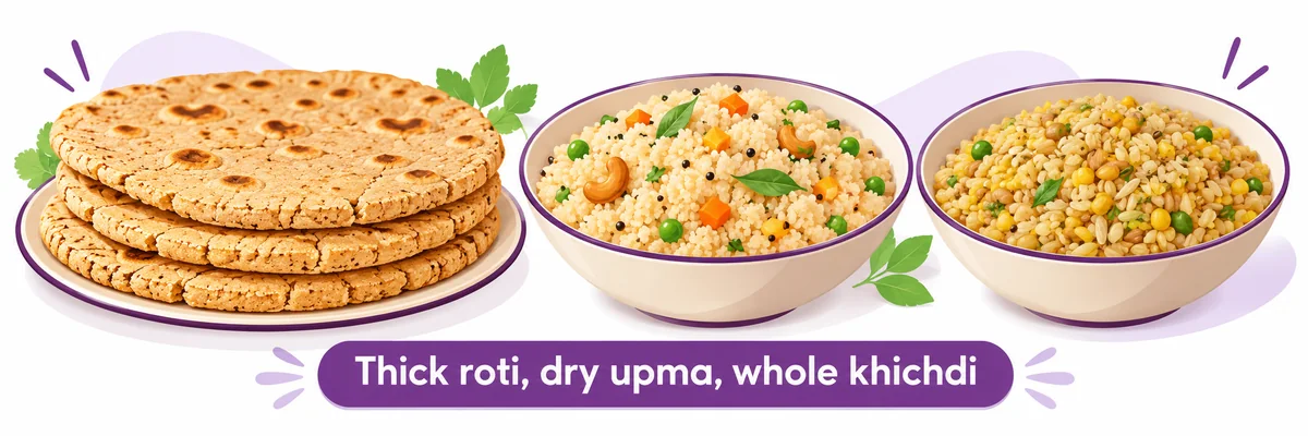 Diagram of thick dry millet roti and unstrained khichdi, the hardest forms to digest - CION Cancer Clinics