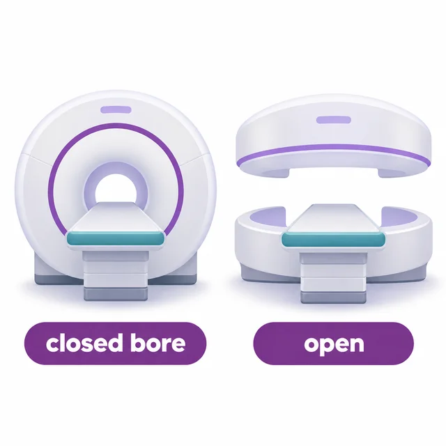 Diagram comparing a closed-bore MRI scanner with an open MRI scanner - CION Cancer Clinics