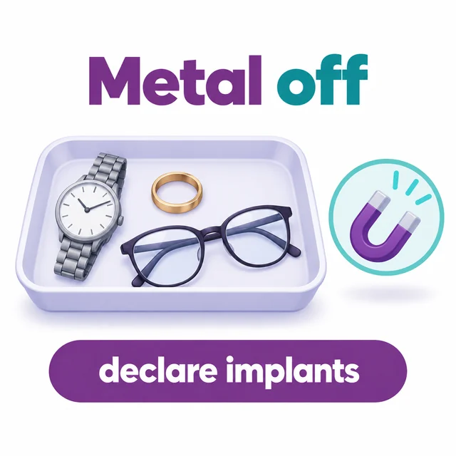 Illustration of removing metal items and declaring implants before an MRI - CION Cancer Clinics