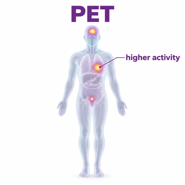 Diagram of a PET scan showing where activity in the body is higher - CION Cancer Clinics