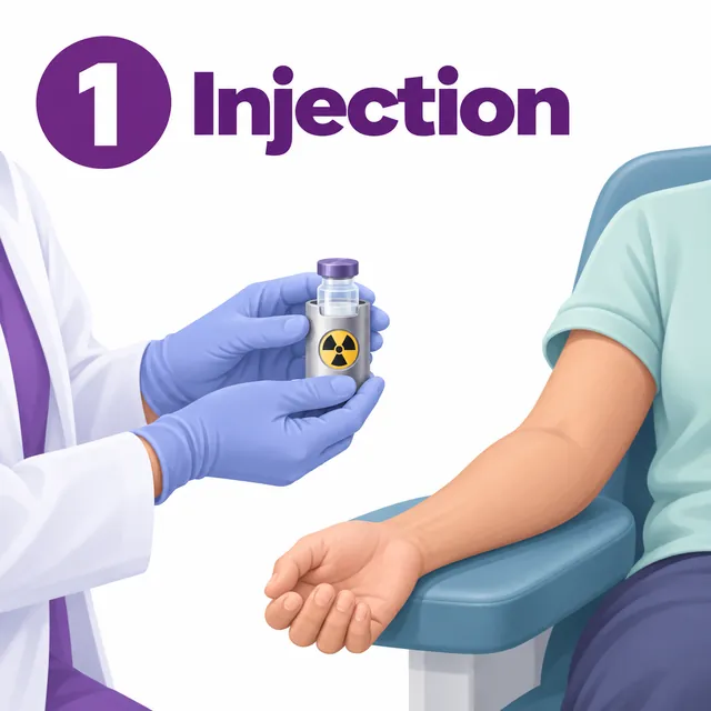 Gentle illustration of a shielded tracer injection being given at a PET-CT appointment - CION Cancer Clinics