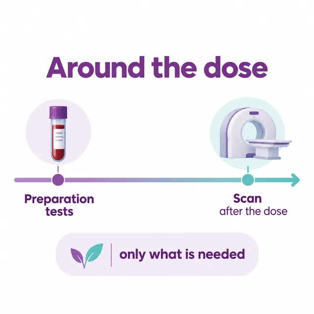 Diagram of the tests and scans around a radioactive iodine dose - CION Cancer Clinics