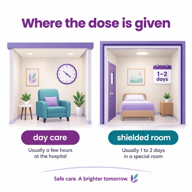 Diagram comparing day-care radioactive iodine with a shielded isolation stay - CION Cancer Clinics