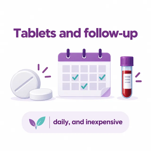 Illustration of daily thyroid tablets and spaced follow-up tests after RAI - CION Cancer Clinics