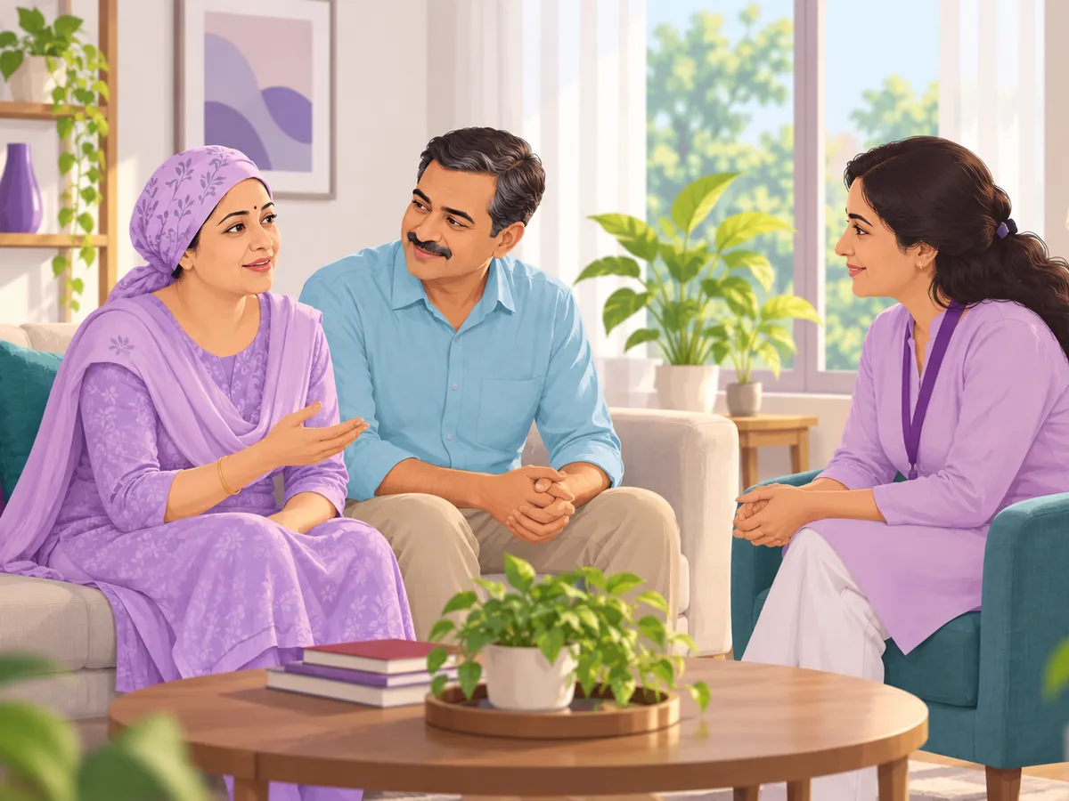 A patient and her husband talking with a CION counsellor