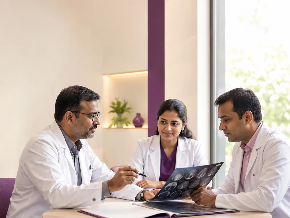 Medical, surgical and radiation oncology reviewing one case together