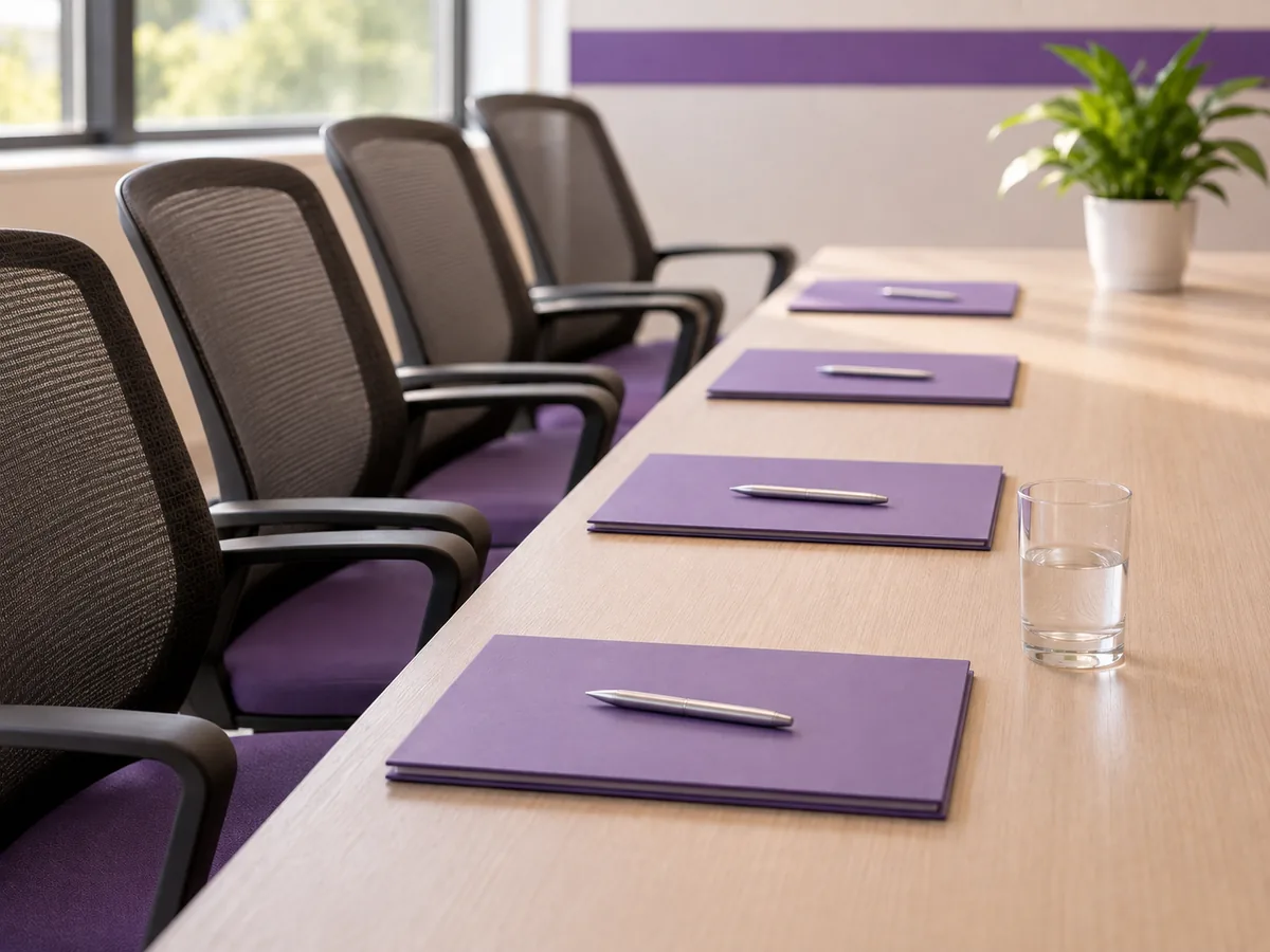 A meeting room laid out for the panel of oncologists who review each case together