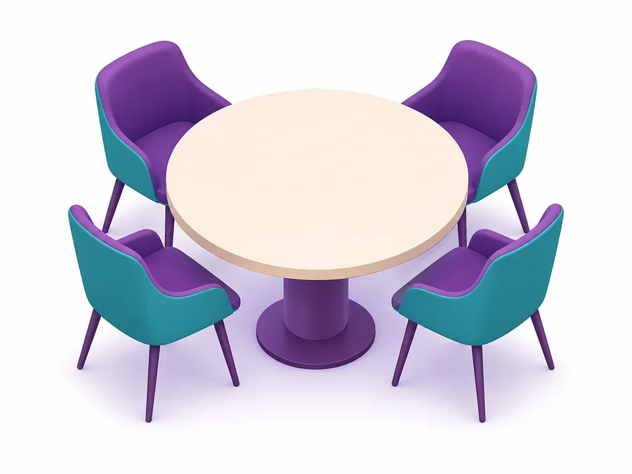 A round table with four chairs, for a case review