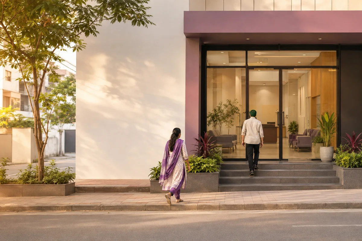 A CION cancer centre on a neighbourhood street in Hyderabad
