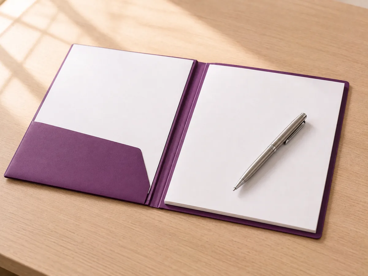 A folder and pen on a consulting desk