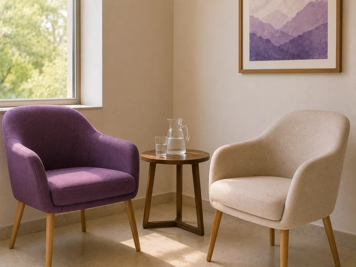 Two armchairs facing each other across a small table