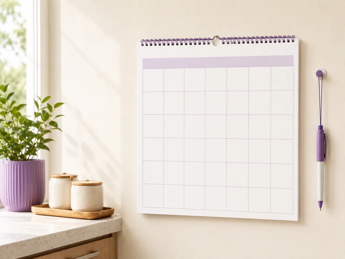 A blank wall calendar in a sunlit room