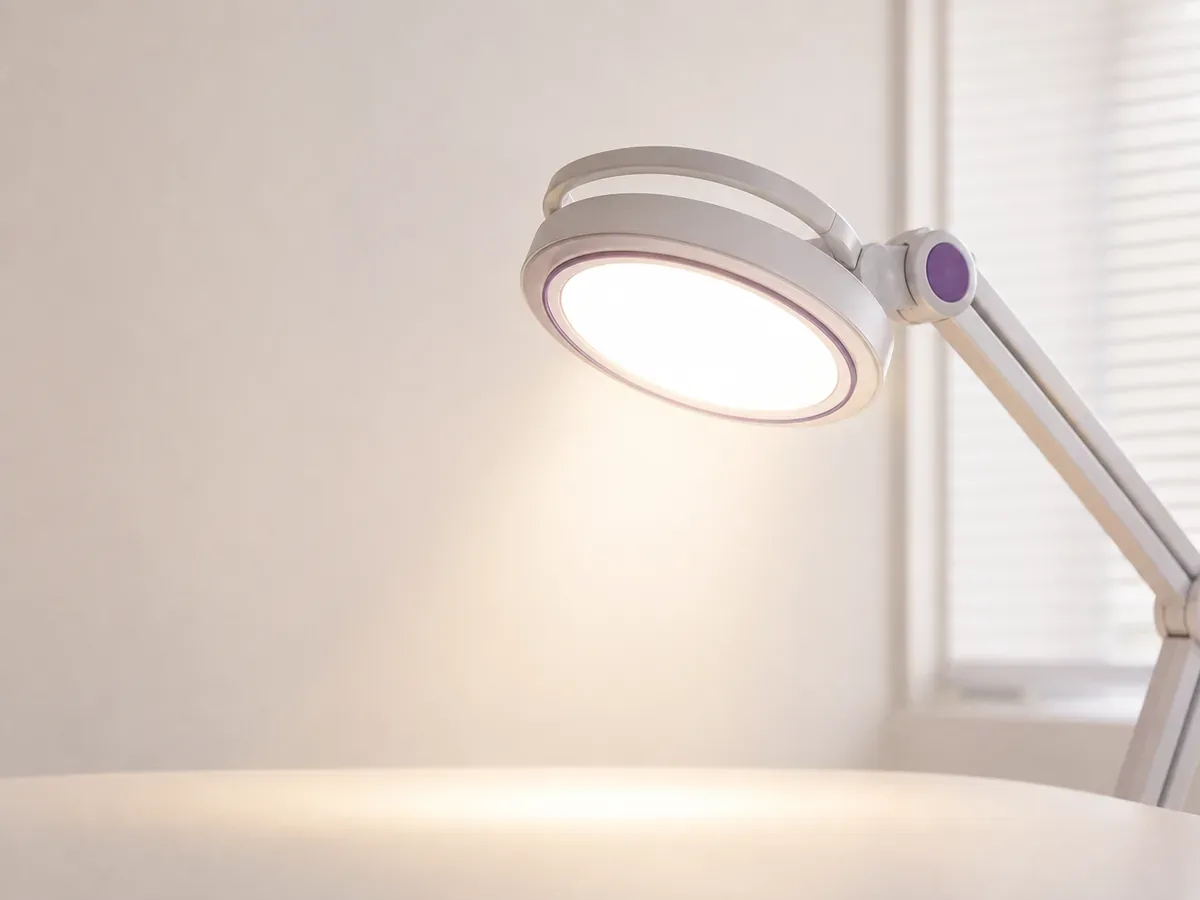 An examination lamp switched on in a clinic room