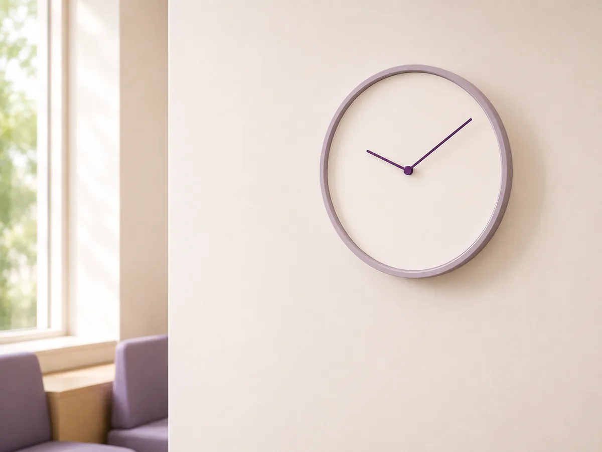 A blank-faced clock on a pale wall