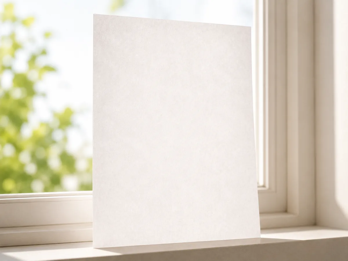 A thin sheet of paper backlit at a window so the light passes through