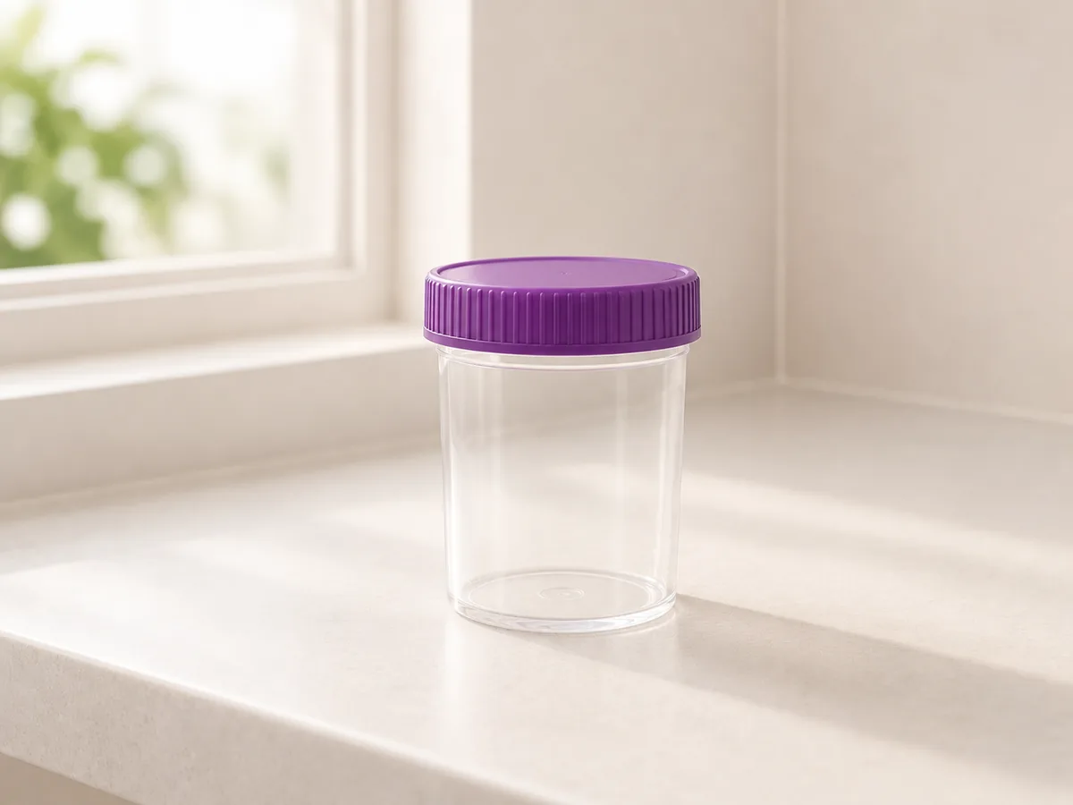 A small sealed specimen pot on a clean bench