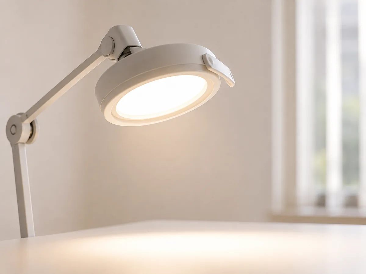 An examination lamp switched on in a clinic room