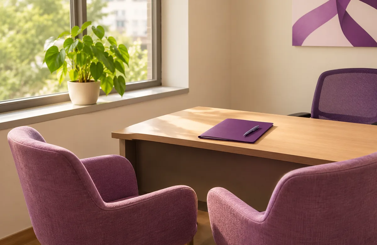 A quiet consulting room with two chairs and a window