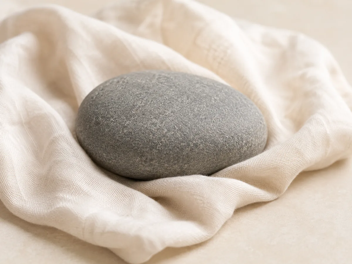 A stone resting on folded cloth