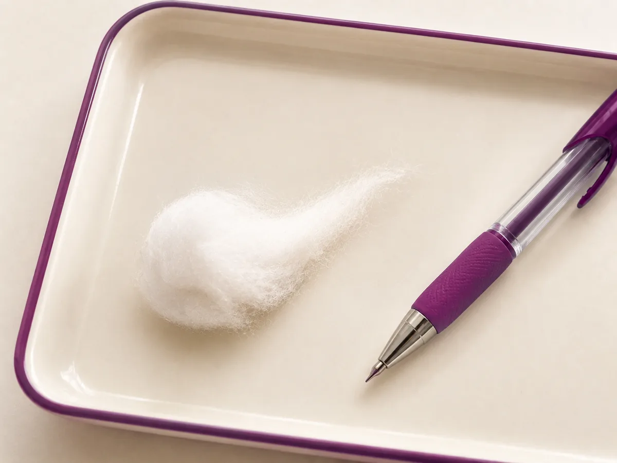A tray with a wisp of cotton wool and a pen, used to map where feeling has been lost