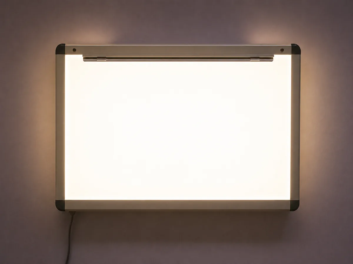 A lit viewing panel with nothing on it