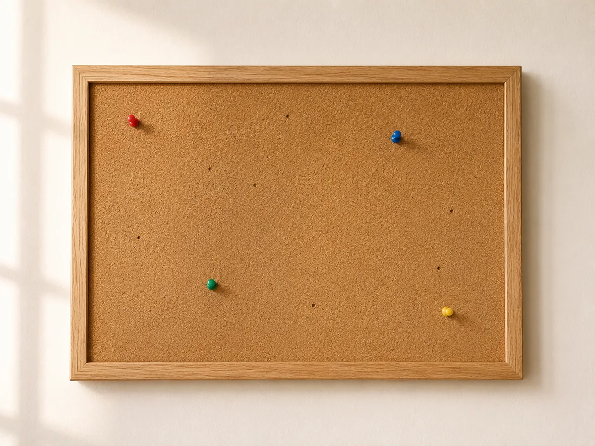 An empty pinboard with nothing pinned to it