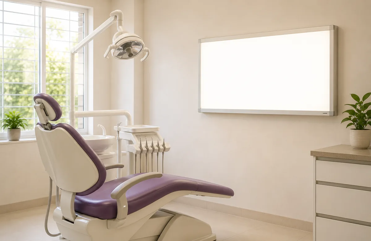 A consulting room with an empty viewing panel