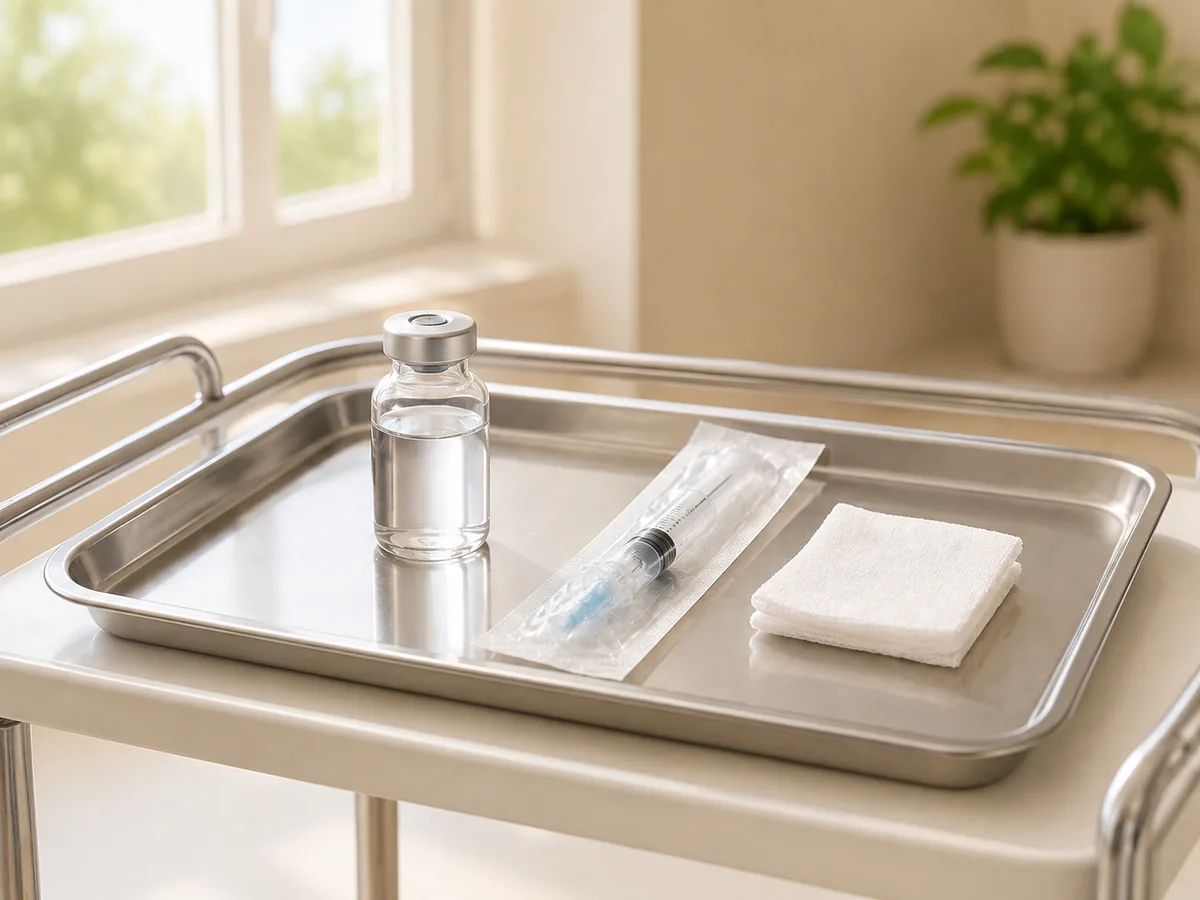A prepared tray, for injections into the tight bands