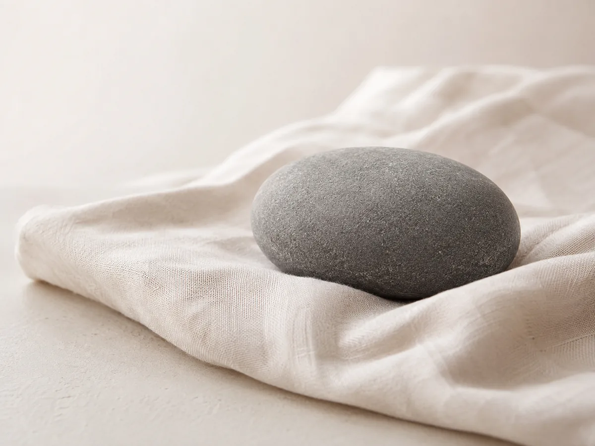 A smooth stone resting on folded cloth