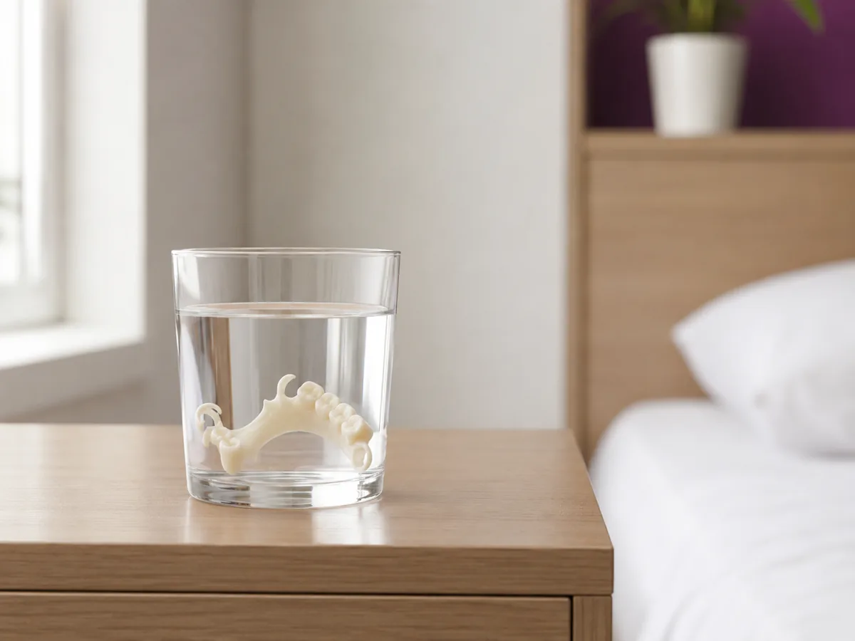 A denture on a bedside table, a common cause of a rubbed patch