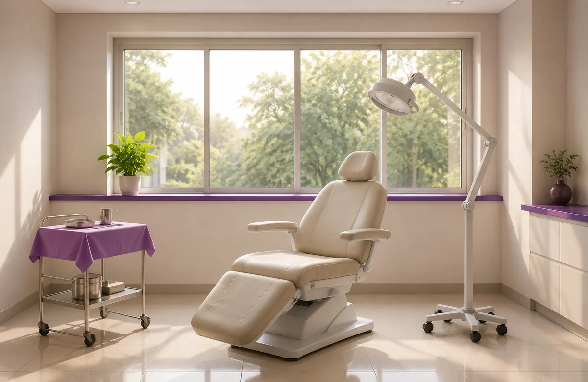 A consulting room where the throat and neck are examined