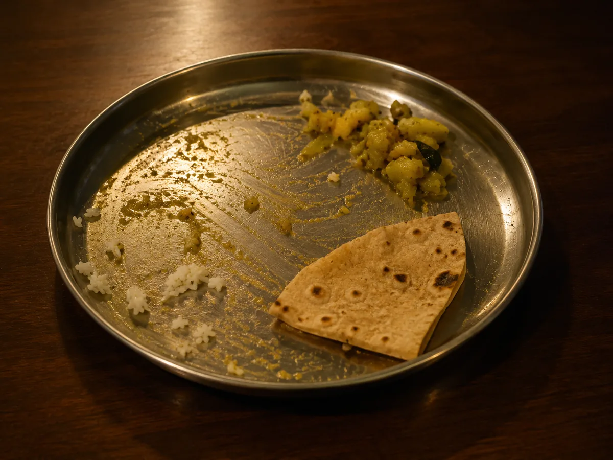 A late meal on a kitchen table under a single light