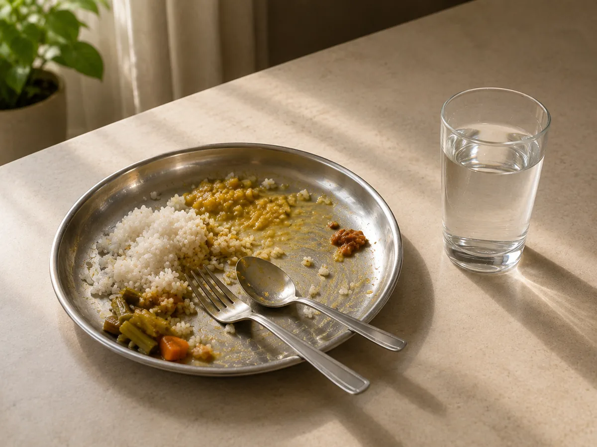 A plate of food left unfinished