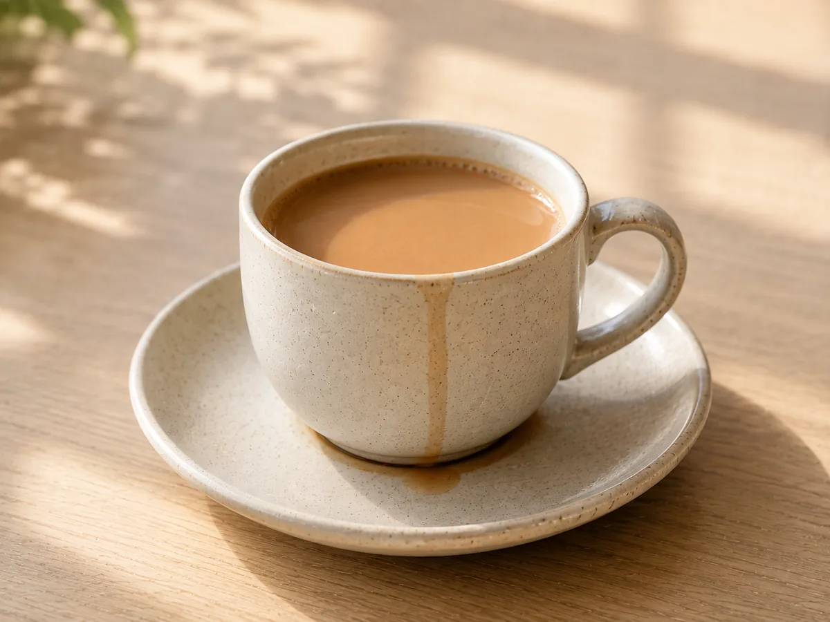 A cup of tea on a saucer